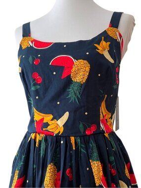 MODCLOTH Small Dress Midi Medium Retro Cotton Unique Tropical Fruit COLLECTIF